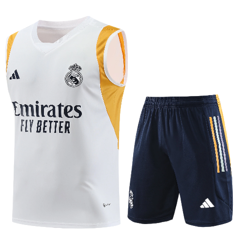 CONJUNTO TREINO REAL MADRID REGATA+SHORT - BRANCO/OURO 2022/23