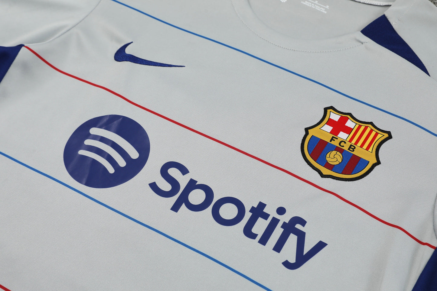 CONJUNTO TREINO BARCELONA CAMISA+SHORT - CINZA LISTRADO 2023/24