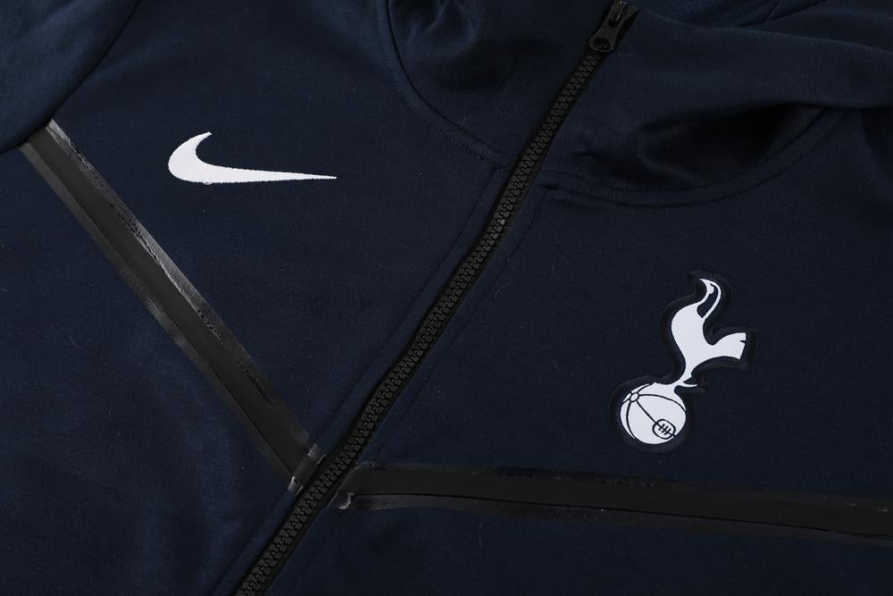 CONJUNTO TREINO TOTTENHAM JAQUETA COM CAPUZ+CALÇA - PRETO/BRANCO 2023/24