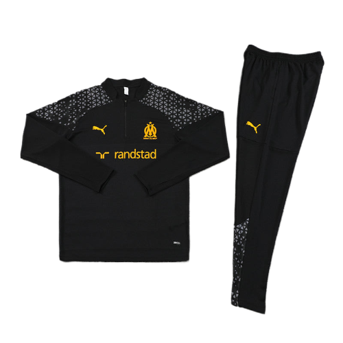 CONJUNTO TREINO MARSELHA JAQUETA+CALÇA - PRETO/AMARELO 2023/24