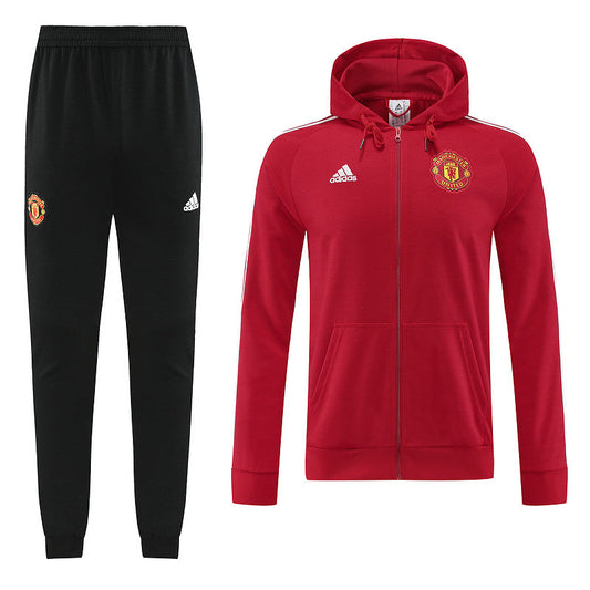 CONJUNTO TREINO COM CAPUZ MANCHESTER UNITED JAQUETA+CALÇA - VERMELHO 2022/23