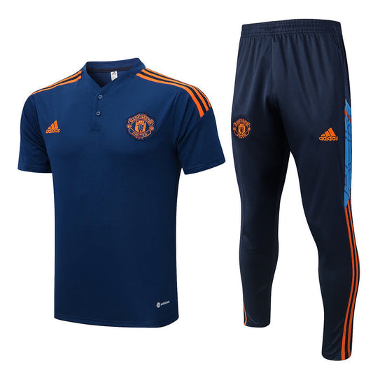 CONJUNTO TREINO MANCHESTER UNITED PÓLO+CALÇA - AZUL/LARANJA 2022/23