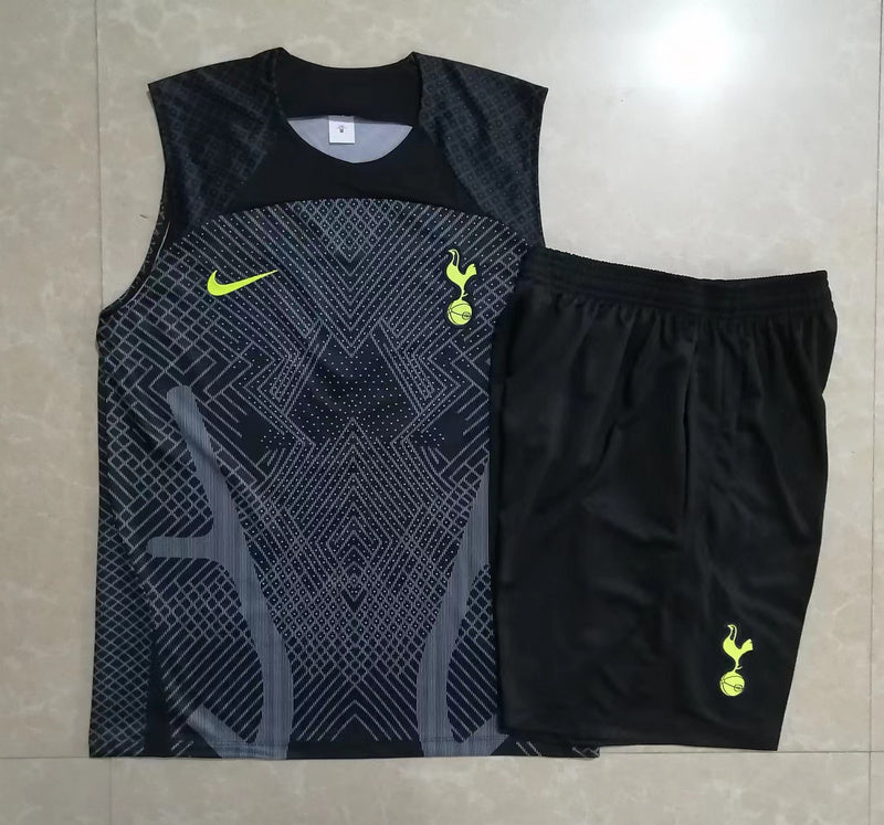 CONJUNTO TREINO TOTTENHAM REGATA+SHORT - PRETO/CINZA 2022/23