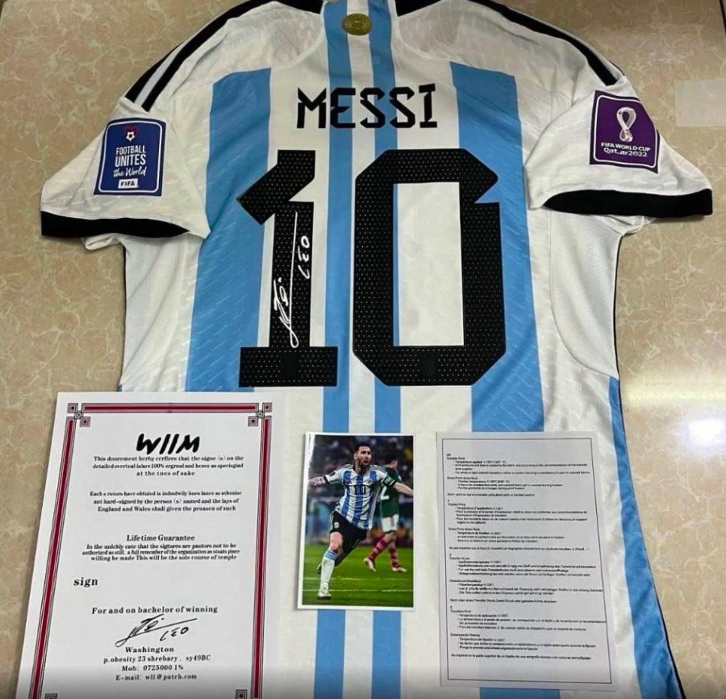 CAMISA EDIÇÃO LIMITADA ARGENTINA FINAL COPA DO MUNDO ASSINADA LIONEL MESSI