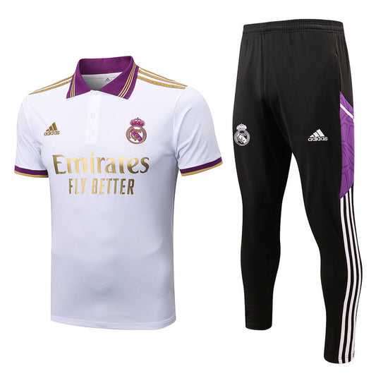 CONJUNTO TREINO REAL MADRID PÓLO+CALÇA - BRANCO 2022/23