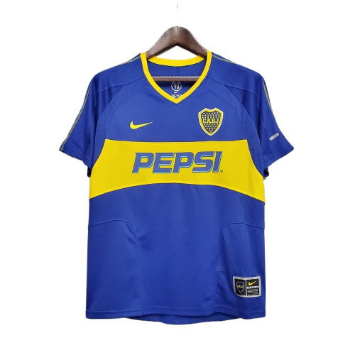 CAMISA BOCA JUNIORS RETRÔ 03/04 - AZUL E AMARELA