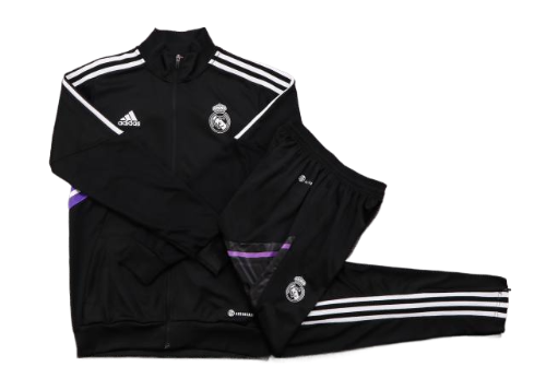 CONJUNTO TREINO REAL MADRID JAQUETA+CALÇA - PRETO/ROXO 2022/23