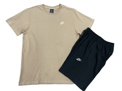 KIT CAMISA E SHORT NIKE FLEECE BEGE E PRETO