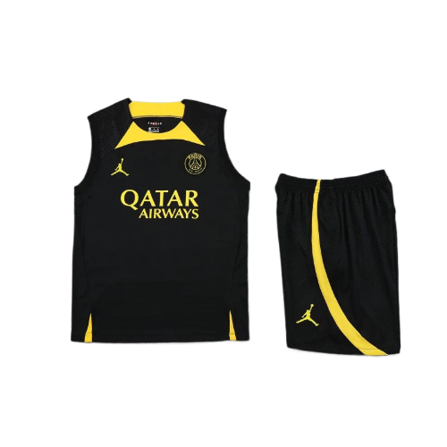 CONJUNTO TREINO PSG REGATA+SHORT - PRETO/AMARELO 2023/24