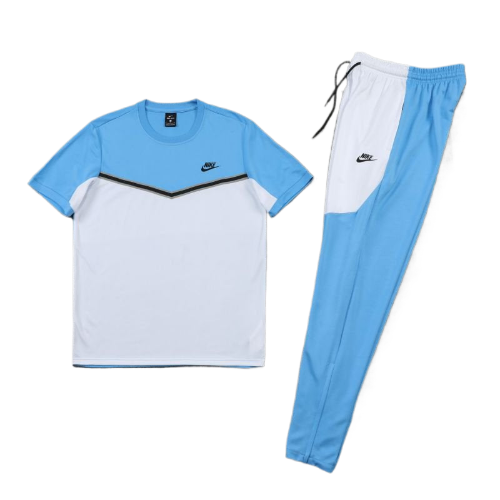 KIT CAMISA E CALÇA NIKE CINZA AZUL E BRANCO