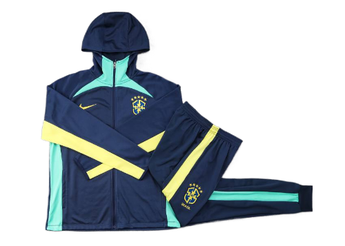CONJUNTO TREINO BRASIL COM CAPUZ JAQUETA+CALÇA - AZUL/AMARELO 2023/24