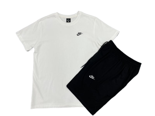 KIT CAMISA E SHORT NIKE FLEECE BRANCO E PRETO