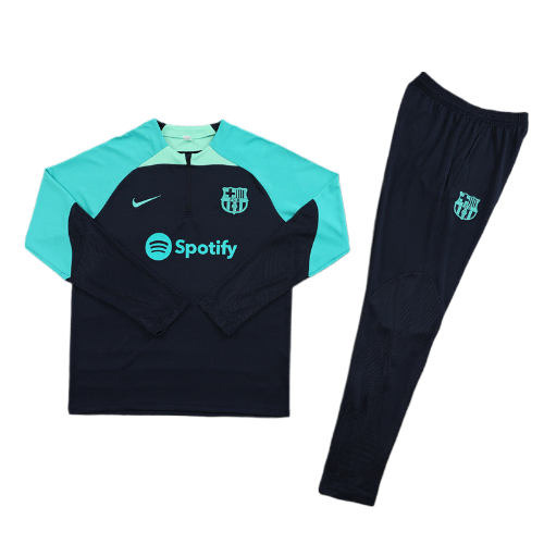 CONJUNTO TREINO BARCELONA JAQUETA+CALÇA -  PRETO/AZUL CLARO 2023/24