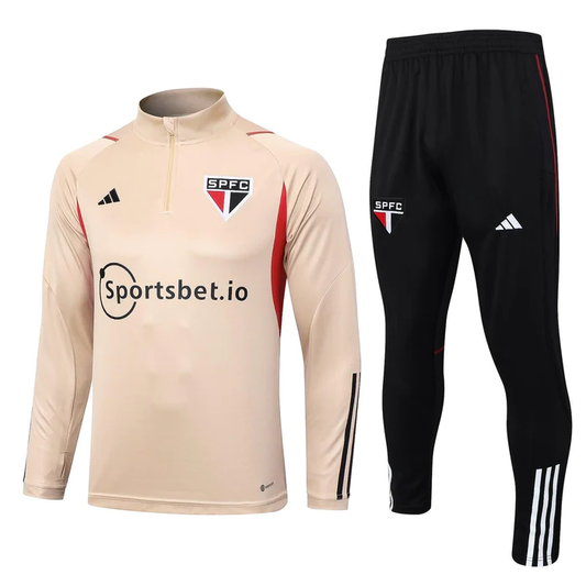 CONJUNTO TREINO SÃO PAULO JAQUETA+CALÇA - BEGE 2022/23