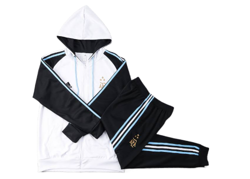 CONJUNTO TREINO COM CAPUZ ARGENTINA JAQUETA+CALÇA - BRANCO 2024/25