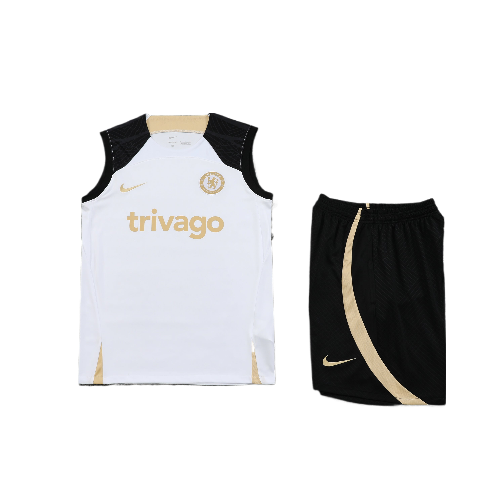 CONJUNTO TREINO CHELSEA REGATA+SHORT - BRANCO/OURO 2022/23