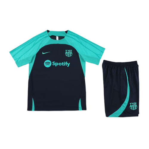CONJUNTO TREINO BARCELONA CAMISA+SHORT - PRETO/AZUL CLARO 2023/24