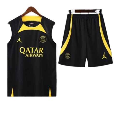CONJUNTO TREINO PSG REGATA+SHORT - PRETO/AMARELO 2023/24