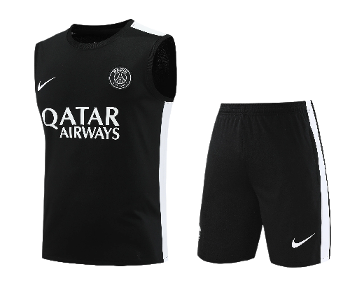 CONJUNTO TREINO PSG REGATA+SHORT - PRETO/BRANCO 2023/24