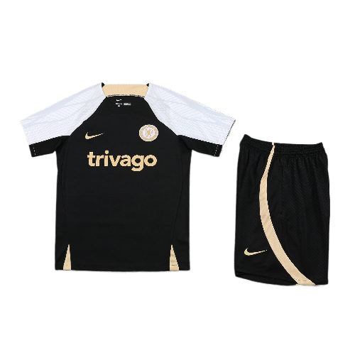 CONJUNTO TREINO CHELSEA CAMISA+SHORT - PRETO/BRANCO 2023/24